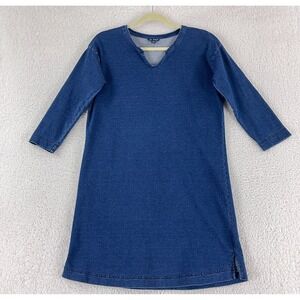 Pure J. Jill Blue Indigo Split Neck Tunic Dress Womens 3/4 Sleeve Size XXS